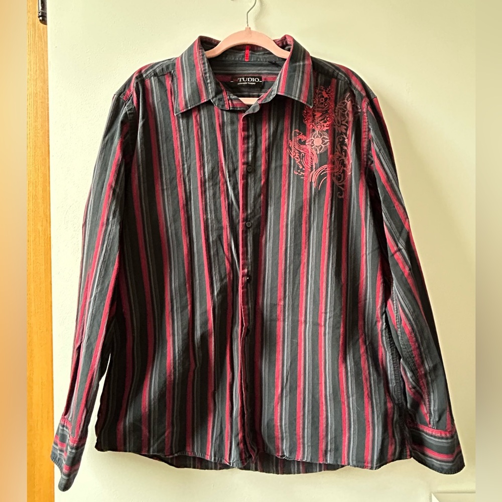 Studio Black Shirt with Red Stripe Accents